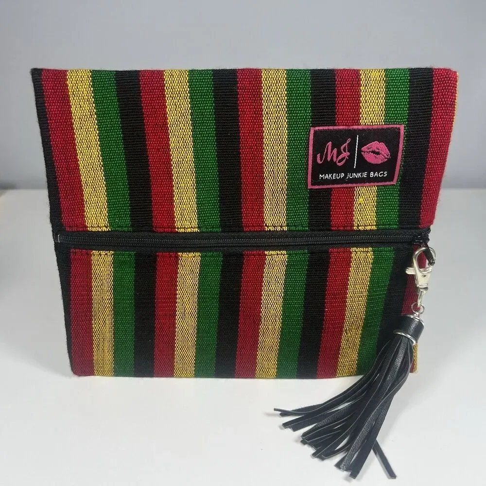 NWOT Makeup Junkie 8.5x7” Bag Reggae Rasta Design Make Up Organizer